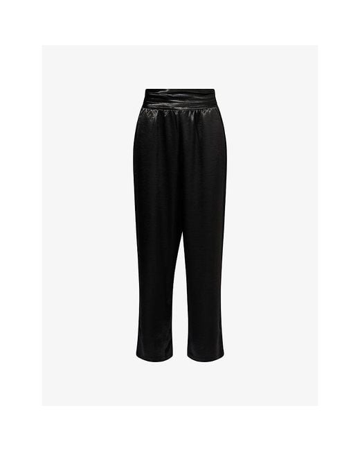 4th & Reckless Black Francoise Pleated-Waist Satin Trousers