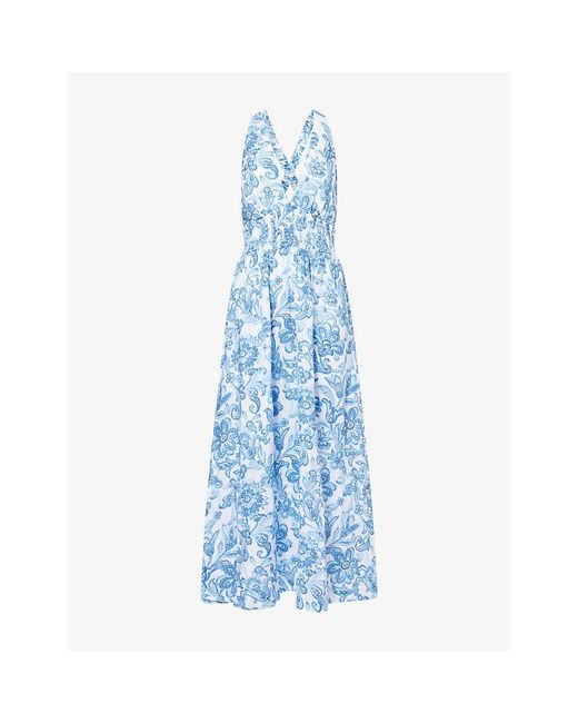 Heidi Klein Blue Praiano Halter-Neck Linen Midi Dress