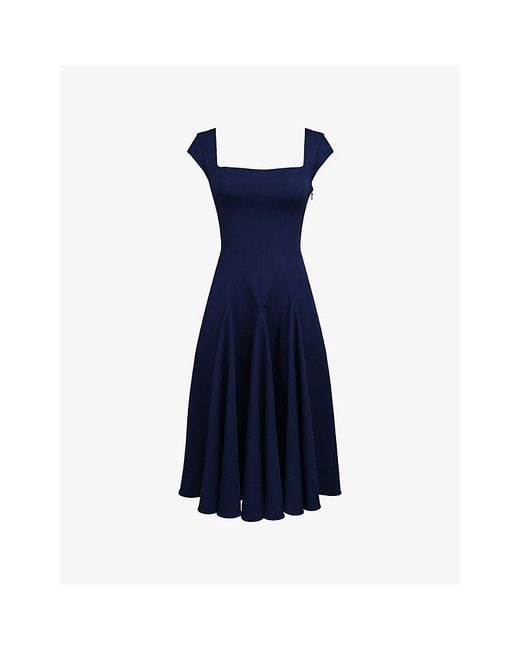 House Of Cb Blue Raisa Lace-Back Twill Midi Dress