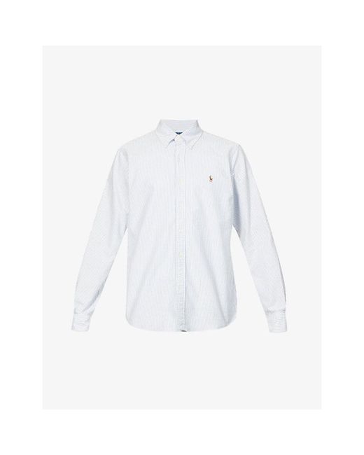 Polo Ralph Lauren White Long-Sleeved Button-Down Custom-Fit Cotton Oxford Shirt for men