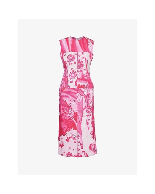 Erdem Pink Floral-pattern Sleeveless Cotton-blend Midi Dress