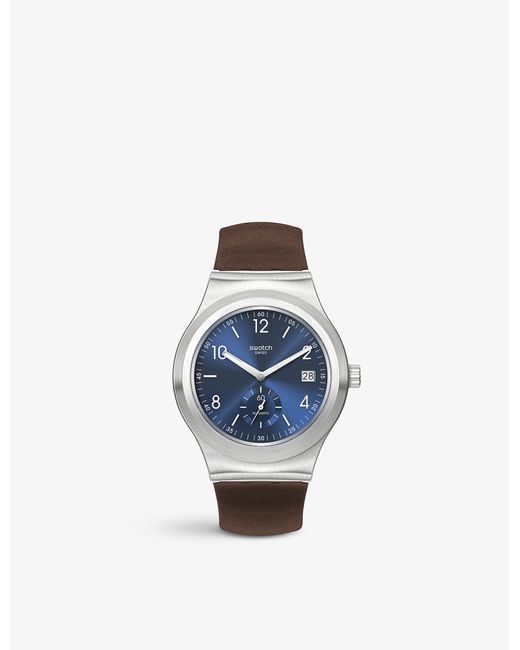 Swatch Blue Sy23s410 Magnificent Irony Stainless-steel And Leather Automatic Watch for men