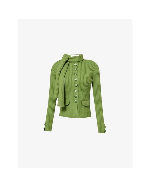 House Of Sunny Green Power Peggy Scarf Knitted Cardigan