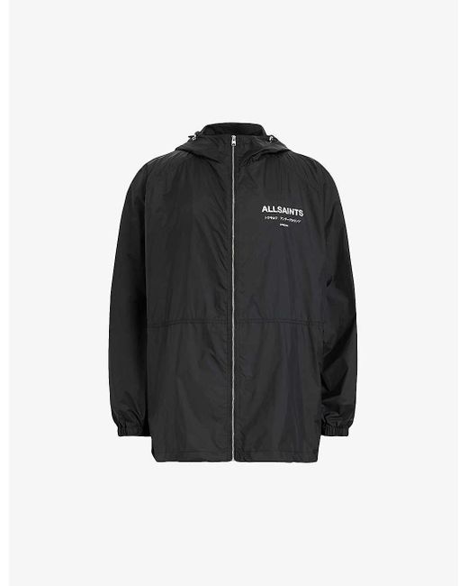 AllSaints Black Underground Logo Text-print Shell Jacket for men
