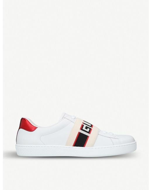 Gucci White Men's New Ace Stripe Leather Trainers for men