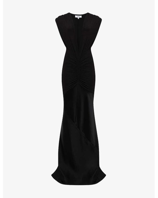 Reiss Black Noa Plunge-neck Slim-fit Woven Maxi Dress