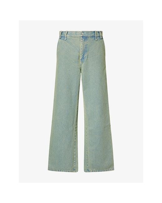 Song For The Mute Green Wide-Leg Washed Denim Jeans for men