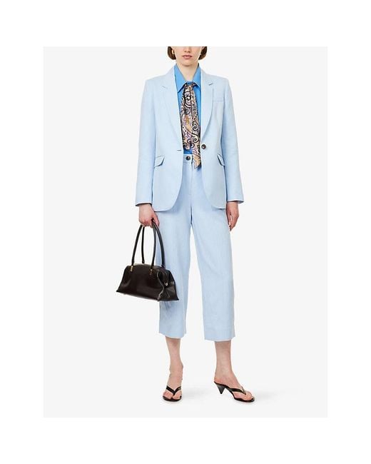 ME+EM Blue Sharp Shoulder Cotton And Linen Jacket