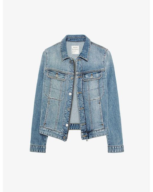 Zadig & Voltaire Kioky Faded Stretch-denim Jacket in Blue | Lyst