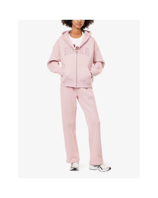 Ru & Rocka Pink Varsity Logo-Print Jersey Hoody
