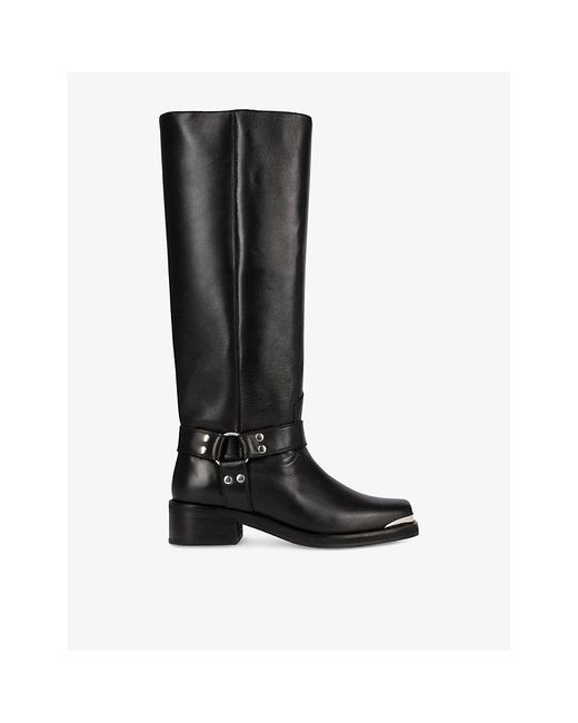 The Kooples Black Strap-Embellished Leather Knee-High Boots