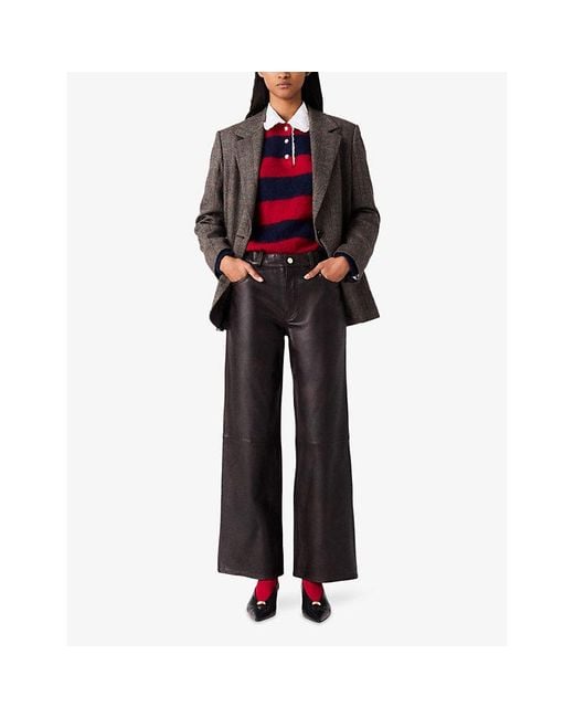 Maje Gray Straight-Leg Mid-Rise Leather Trousers