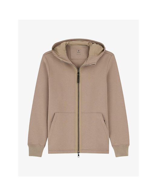 Boggi Brown Hooded Zip-Up Stretch Cotton-Blend Sweatshirt for men