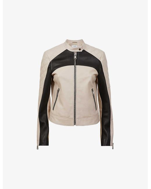 Reiss Natural Adelaide Quilted Leather Jacket