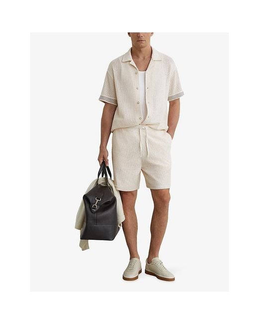 Reiss Natural Sedaros Drawstring-Waist Crochet Shorts for men