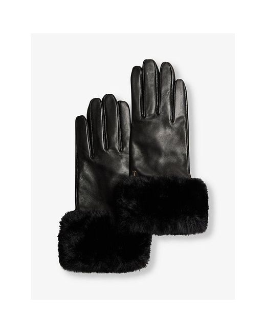 Ted Baker Jessss Faux-fur Trim Leather Gloves in Black | Lyst