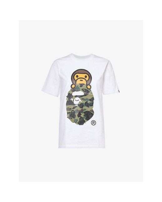 A Bathing Ape White Branded-print Short-sleeved Cotton-jersey T-shirt