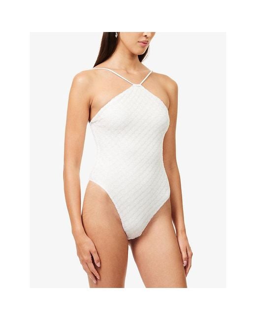 Missoni White Halter-Neck Lamé Swimsuit