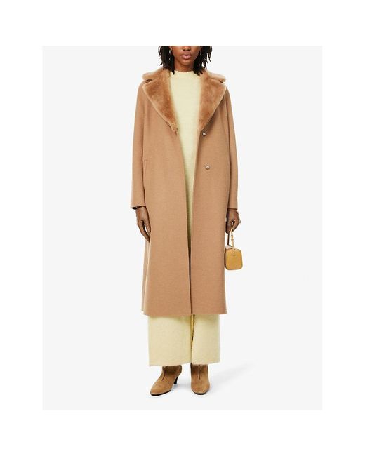 Yves Salomon Brown Notched-Lapel Detachable-Trim Regular-Fit Wool And Cashmere-Blend Coat