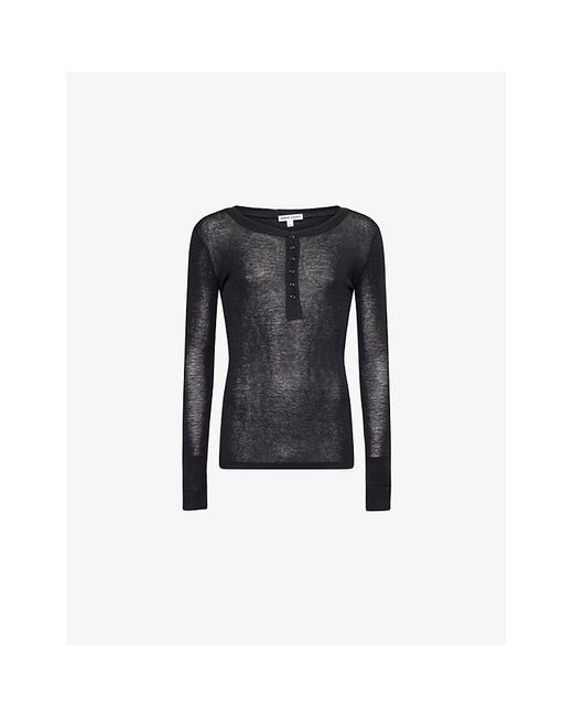 Jaded London Black Haze Henley Long-Sleeves Slim-Fit Woven-Blend Top for men