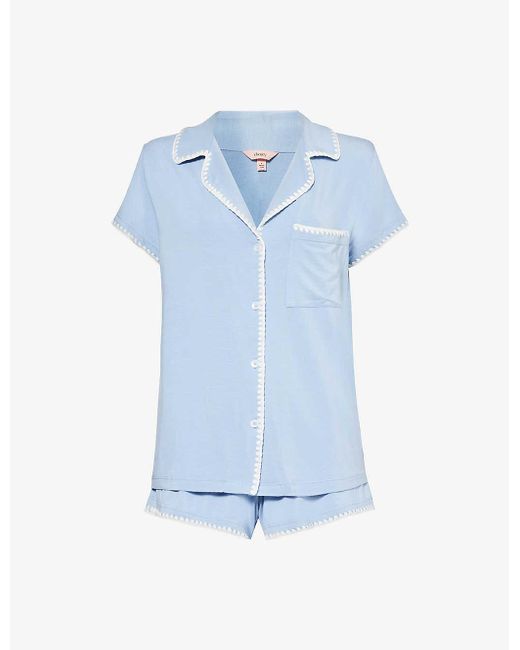 Eberjey Blue Frida Whip Embroidered-trim Stretch-jersey Pyjama Set