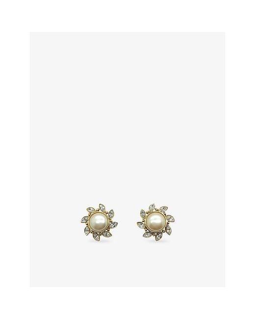JENNIFER GIBSON JEWELLERY Metallic Pre-Loved Monet Sunburst-Plated Metal And Crystal-Pearl Stud Earrings