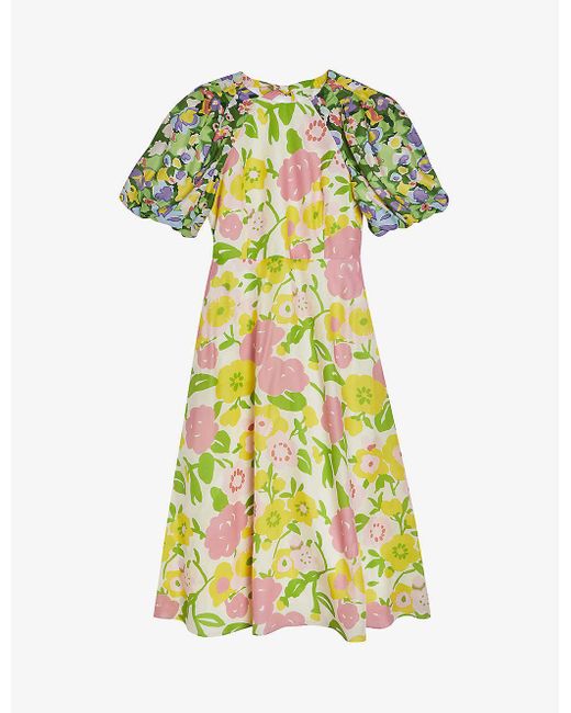 Ted Baker Jazliyn Floralprint Puffsleeved Midi Dress in Green Lyst