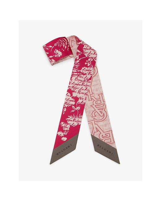 BVLGARI Pink Logo Bouquet Graphic-print Silk-twill Scarf
