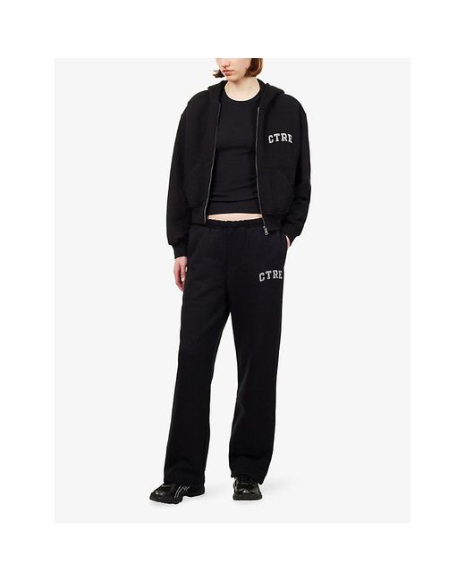 The Couture Club Black Ctre Logo-Embroidered Cotton Hoody