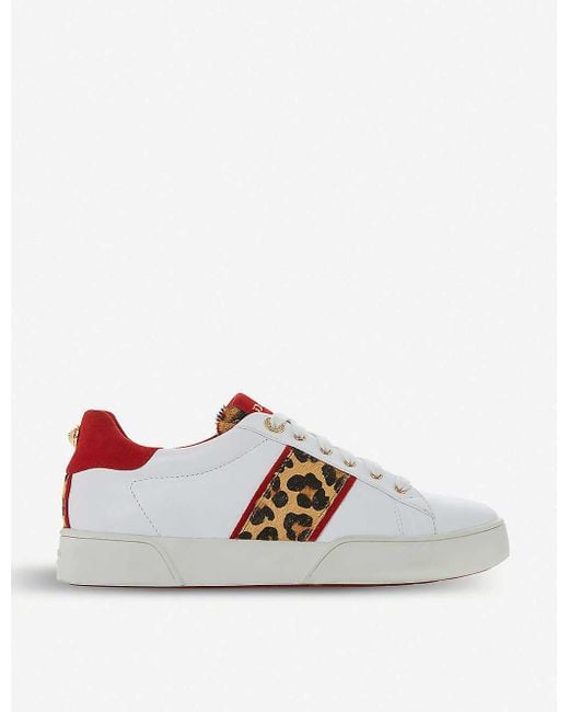 Dune White Elsie Leopard-print Panel Leather Trainers