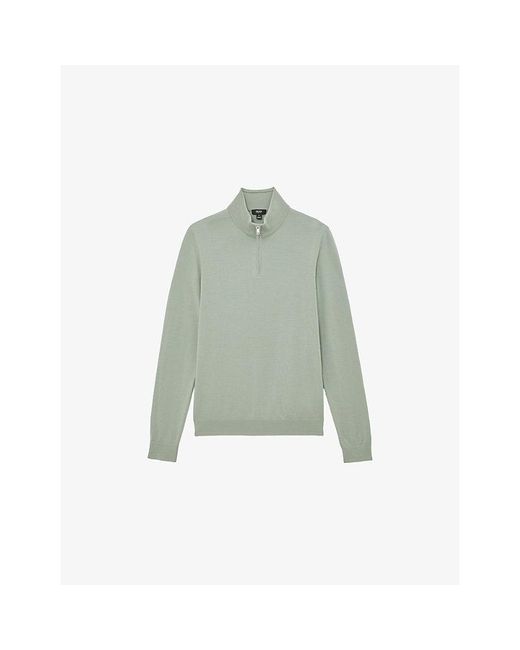 Reiss Green Blackhall Half-Zip Wool Jumper for men