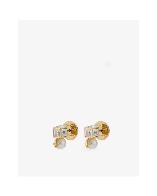 Jimmy Choo Metallic Jc Pearl Cube Brass Stud Earrings
