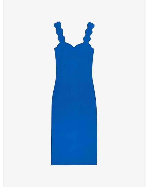 Ted Baker Blue Sharmay Scallop-trim Knitted Midi Dress
