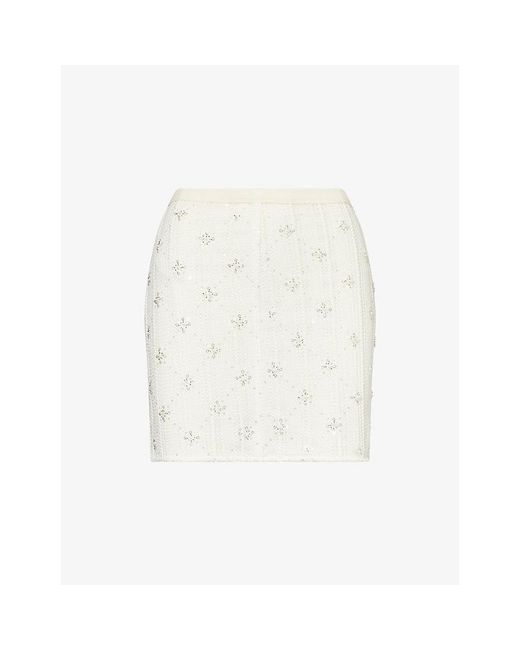 Amy Lynn White Lucia Embellished Woven Mini Skirt
