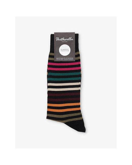 Pantherella Black Kilburn Stripe Pattern Cotton-Blend Socks for men