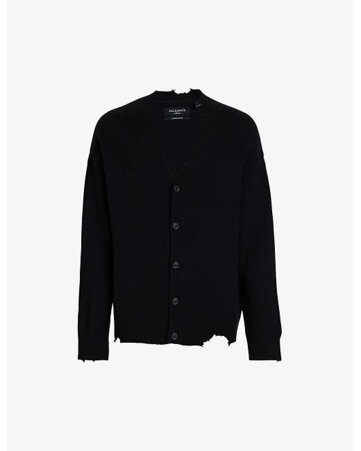 AllSaints Black Vicious V-neck Wool And Cotton Knitted Cardigan for men