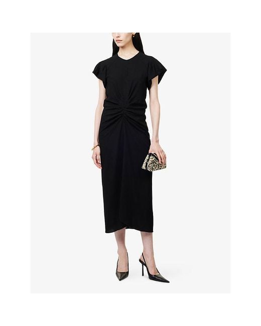 Isabel Marant Black Terena Ruched Woven Midi Dress