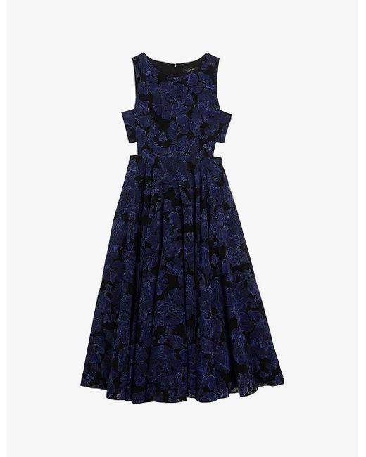 Ted Baker Blue Vy Occhito Floral-print Woven Midi Dress