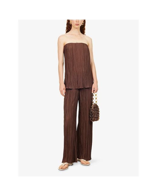 4th & Reckless Brown Olivia Plisse Woven Bandeau Top