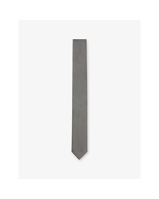 HUGO Men's White Geometric-Pattern Silk Tie