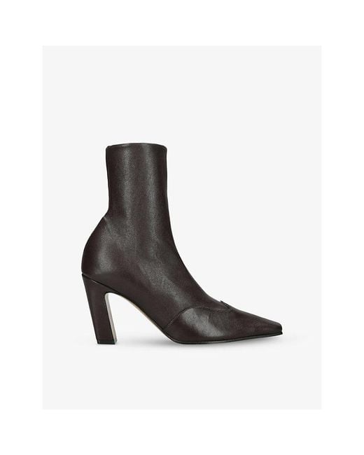 Khaite Brown Nevada 85 Leather Ankle Boots