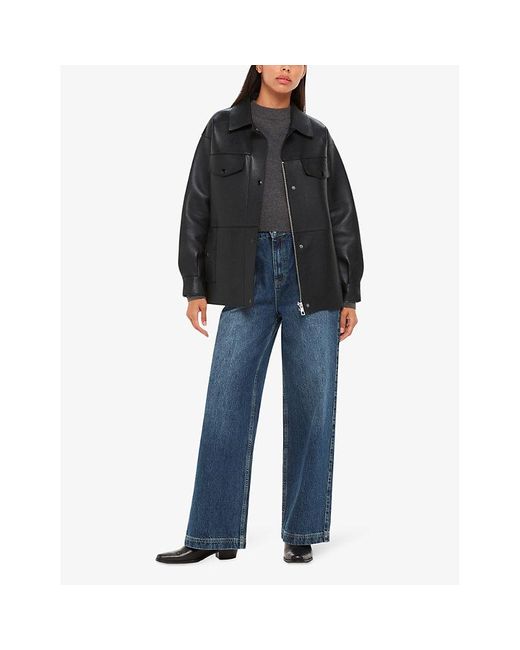 Whistles Black Patch-Pocket Leather Jacket