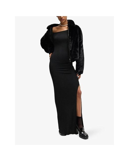HUGO Black Long-Sleeved Split-Hem Stretch-Jersey Maxi Dress