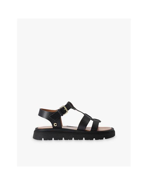 Carvela Kurt Geiger Black Pavilion T-Bar Flat Leather Sandals
