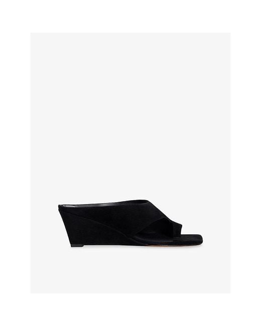 Sandro Black Toe-Post Suede Wedge Sandals