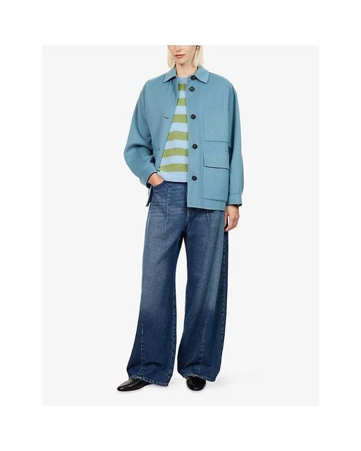 Weekend by Maxmara Blue Patch-Pocket Short Wool Coat