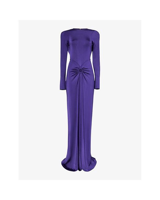 Victoria Beckham Purple Ruched Open-back Stretch-woven Midi Dress