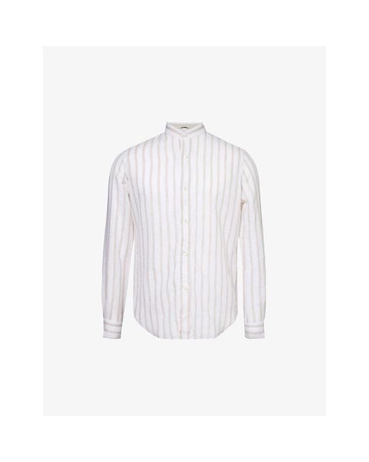 Eleventy White Mandarin-collar Regular-fit Linen Shirt X for men