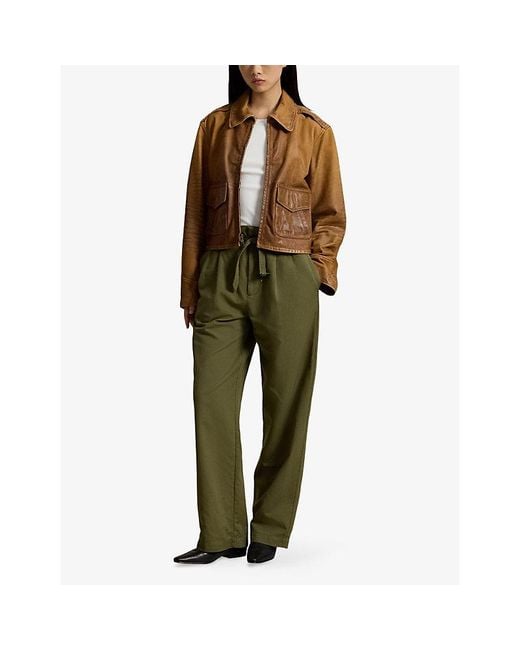Polo Ralph Lauren Green Straight-Leg Belted-Waist Cotton And Linen Trousers