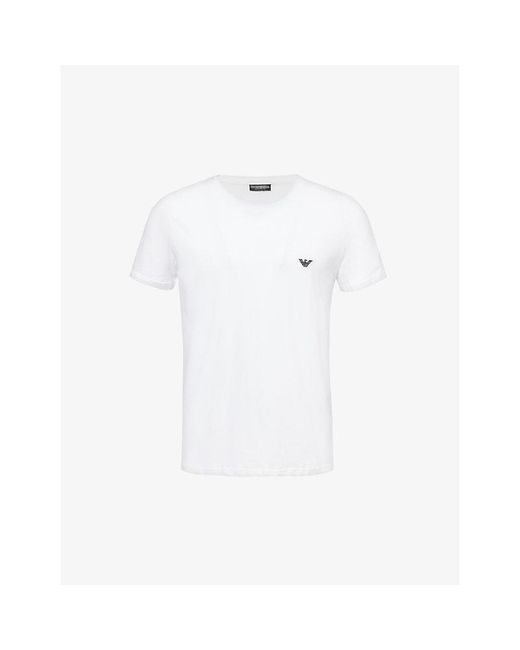 Emporio Armani White Essential Logo-embroidered Cotton-jersey T-shirt for men